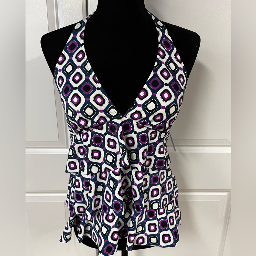 Swim Solutions Printed Metallic Tankini Swim Top - Picture 2 of 10